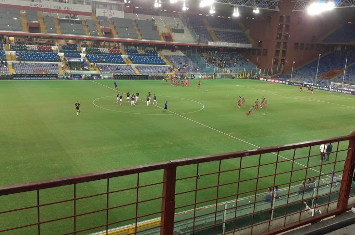 Il riscaldamento prima di Sampdoria-Alessandria